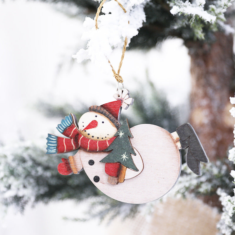 Wooden Snowman Decoration Ornament