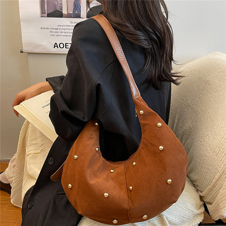 WoTextured Suede Hobo Bag with Decorative Studs Kalsten