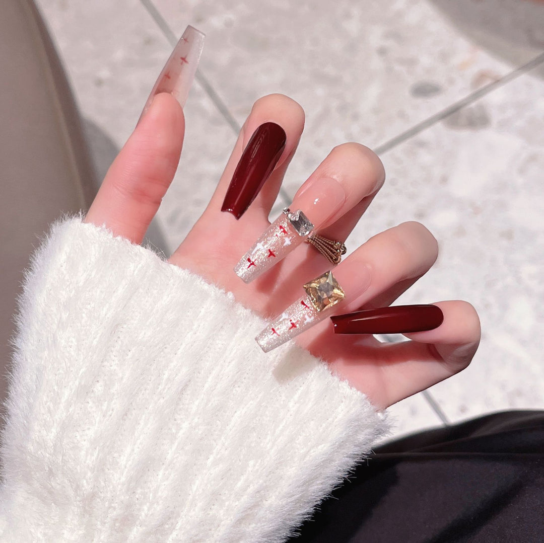 Glamorous Crystal-Studded Stiletto Press-On Nails Kalsten