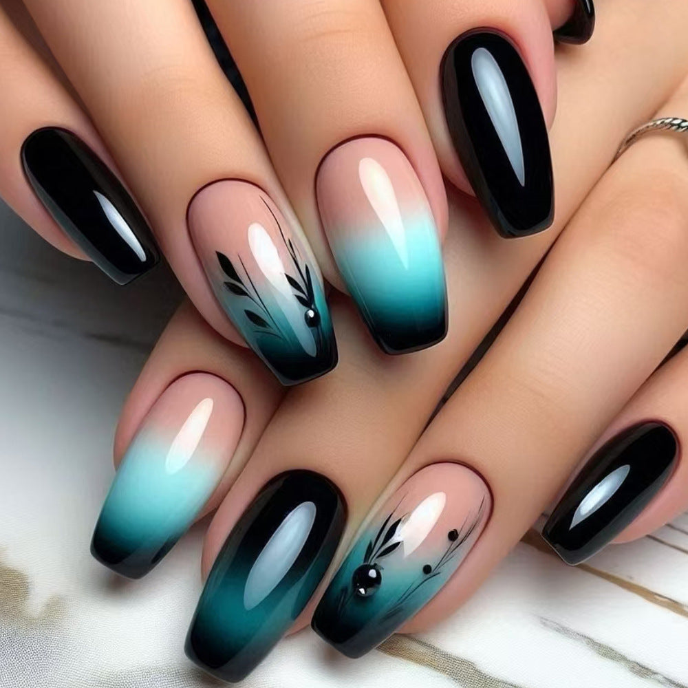 Ombre Press-On Nail Art with Floral Design Kalsten