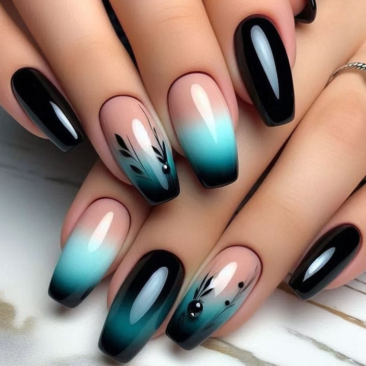 Ombre Press-On Nail Art with Floral Design Kalsten