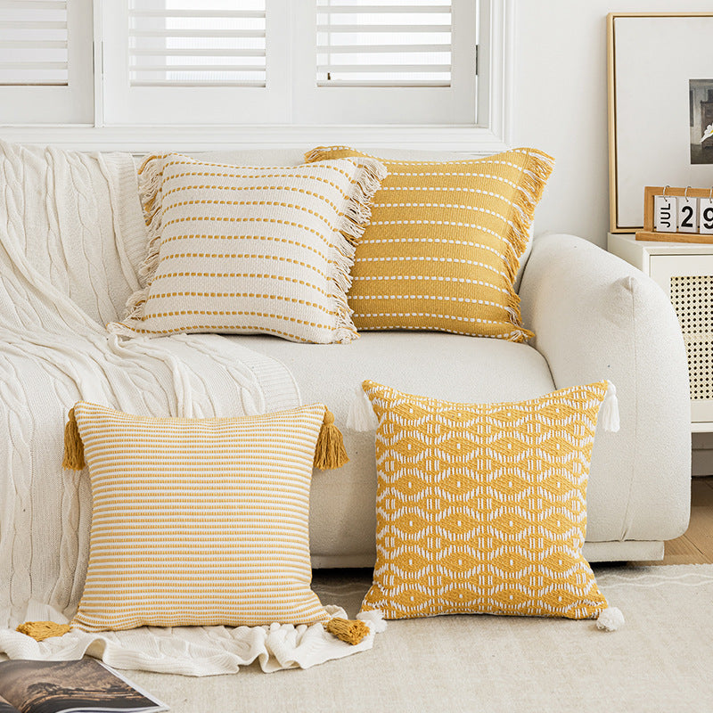 Worn Fringe Striped Decorative Pillow