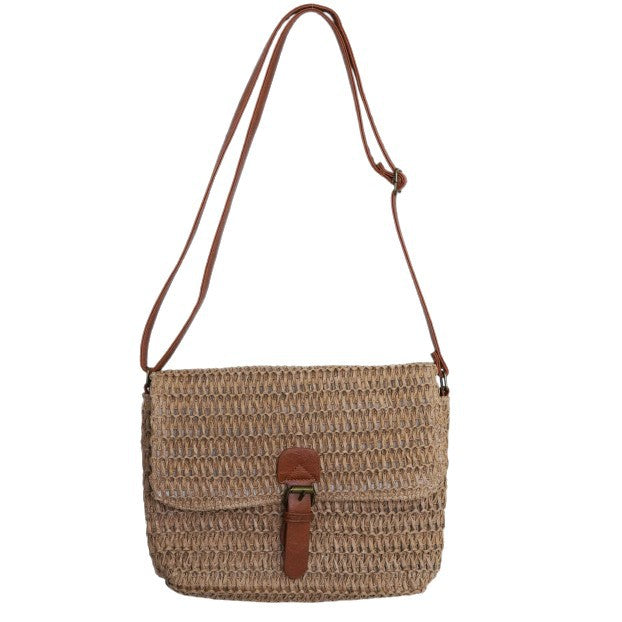 Shoulder bag made of woven natural material with adjustable leather shoulder strap Kalsten