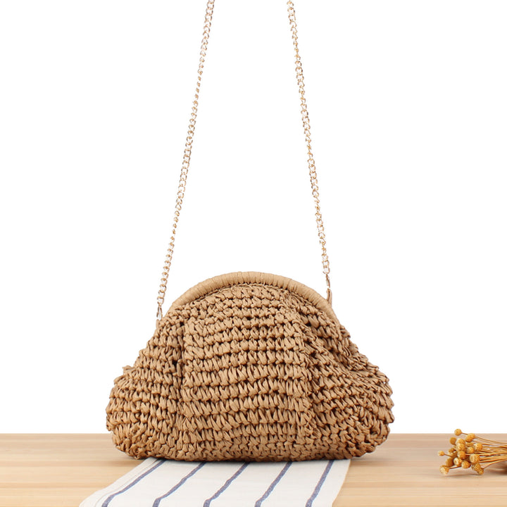 Shoulder bag made from handcrafted natural fibers with elegant chain decoration Kalsten