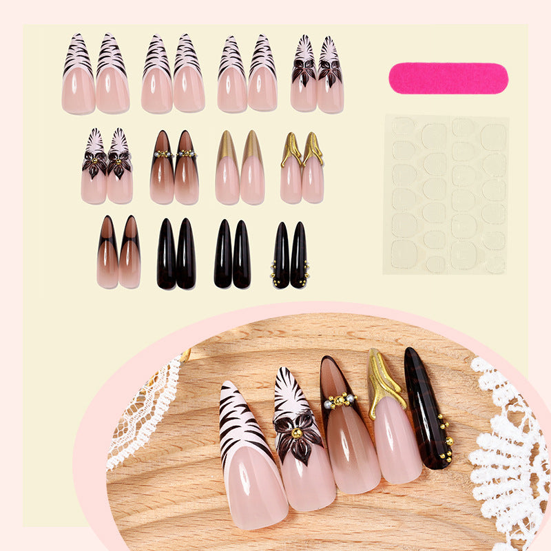 Acrylic nail set with elegant floral design and spectacular glitter accents Kalsten