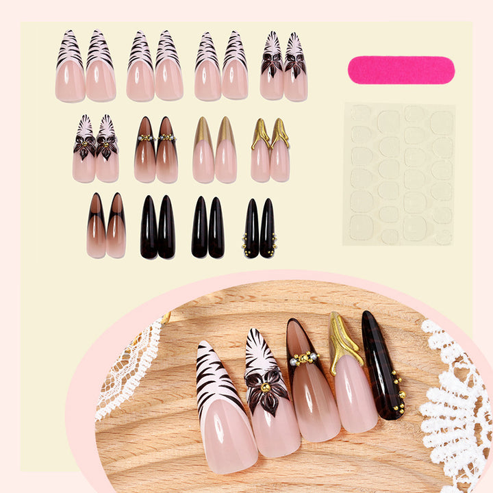 Acrylic nail set with elegant floral design and spectacular glitter accents Kalsten