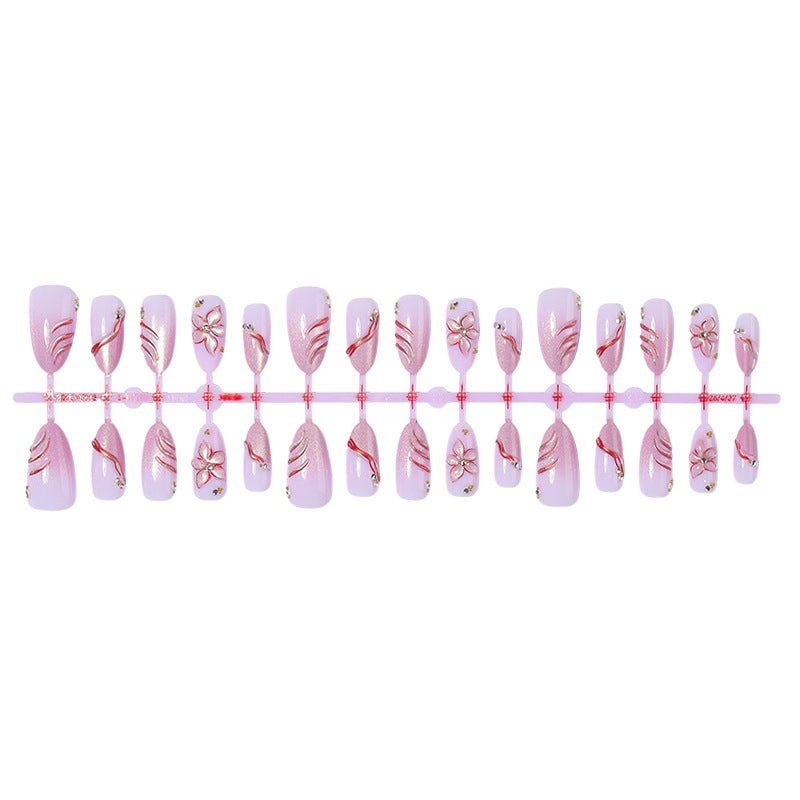 Acrylic nail set with elegant flower and glitter patterns Kalsten