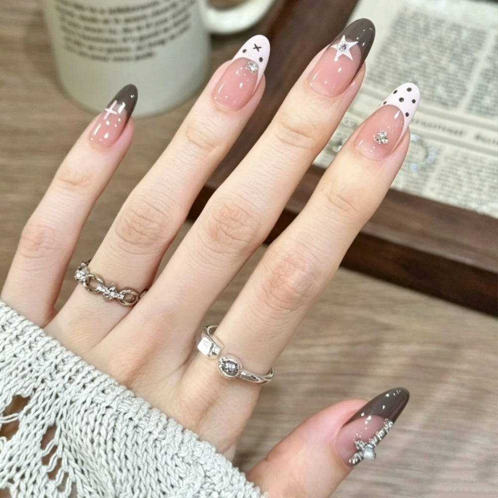 Artistic Press-On Nail Set with Star Motifs Kalsten