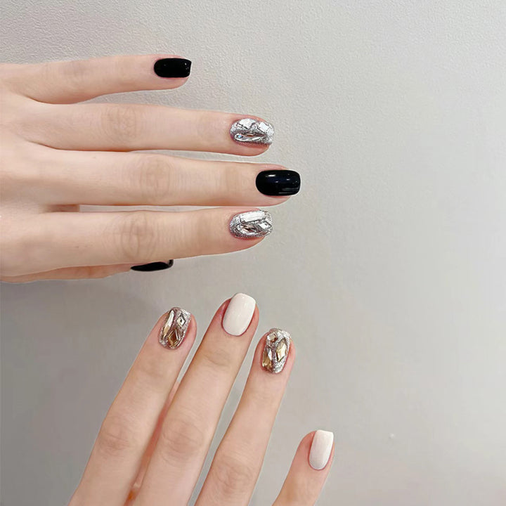 Artistic Press-On Nail Set with Metallic Accents Kalsten