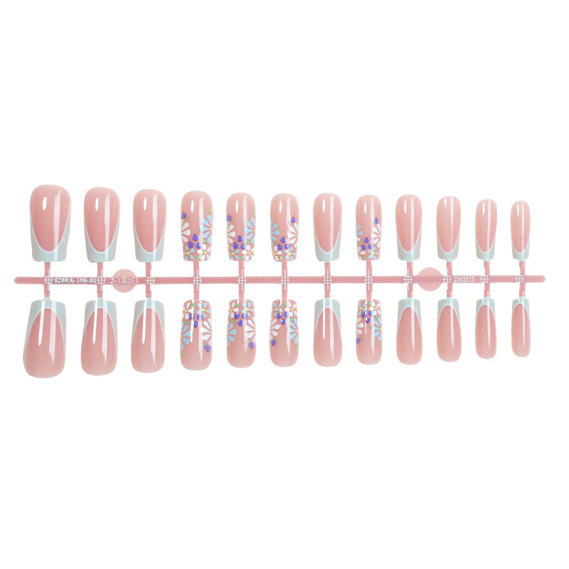 Decorative Press-On Nail Set with Floral and Glossy Accents kalsten