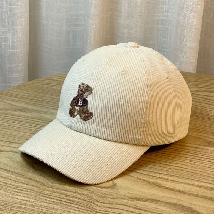 Women's Corduroy Baseball Cap with Teddy Bear Embroidery Kalsten