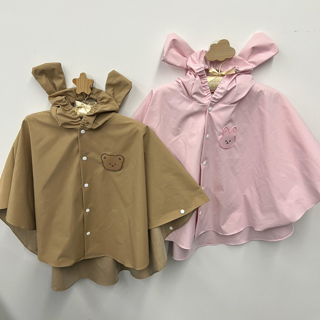Waterproof Kids Hooded Bunny-Ear Rain Poncho with Snap Closure