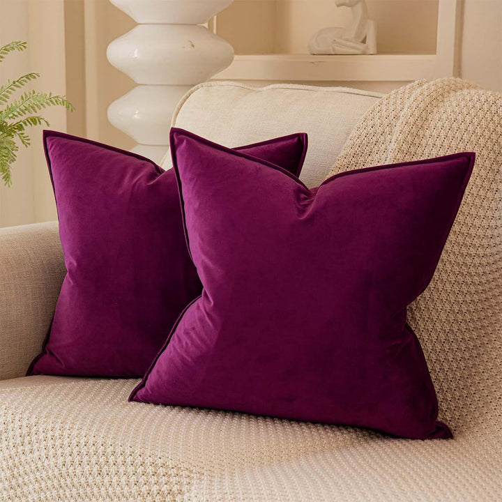 Plush Velvet Square Throw Pillow Set with Hidden Zipper and Down-Alternative Insert
