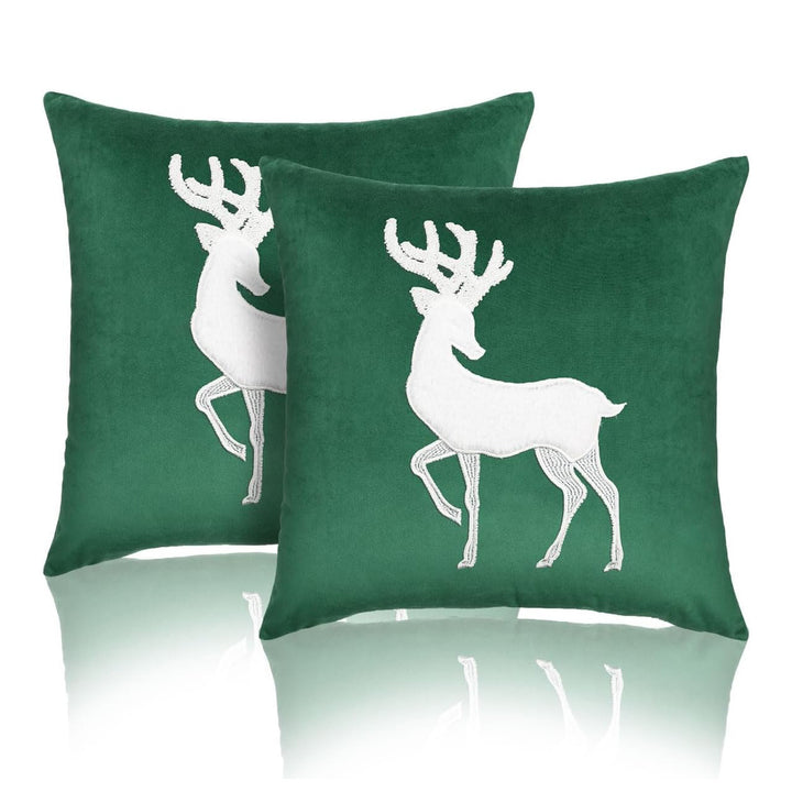 Festive Velvet Reindeer Appliqué Square Throw Pillow Cover with Hidden Zipper