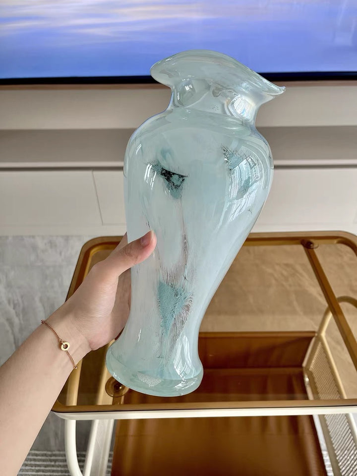 Handblown Opaline Elongated Bulb Decorative Glass Vase with Flared Lip Kalsten