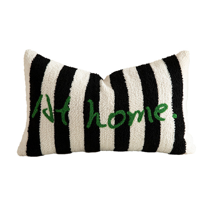 Striped bouclé decorative pillow with embossed loop structure and lettering embroidery Kalsten