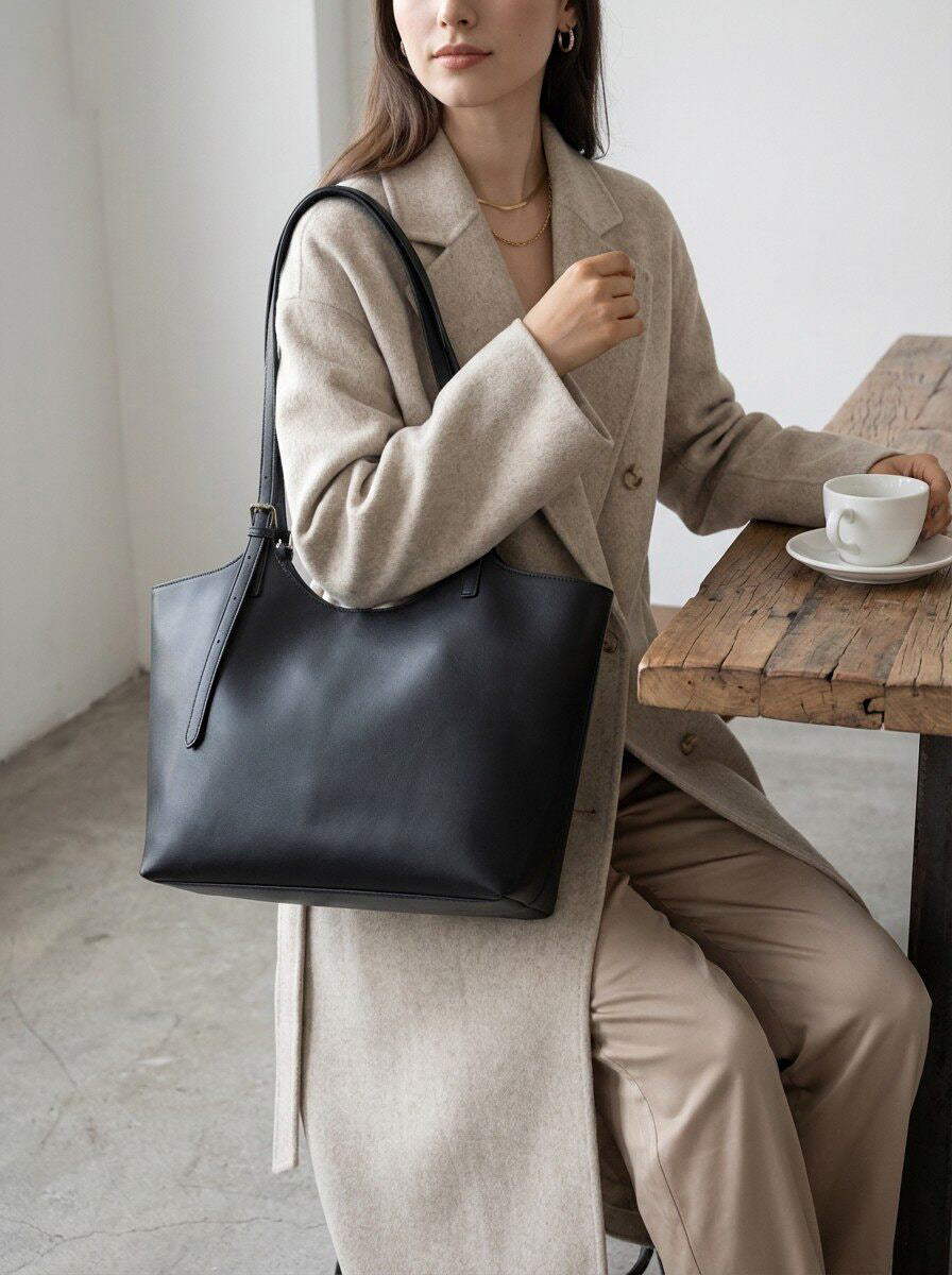 Structured Pebbled Leather Shoulder Tote