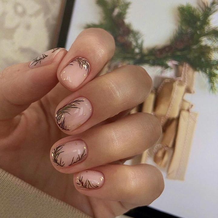 Decorative Press-On Nail Art Set with Elegant Floral and Shimmer Design kalsten