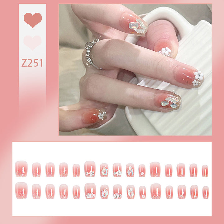 Artificial nail set with floral 3D decorations and elegant glitter Kalsten