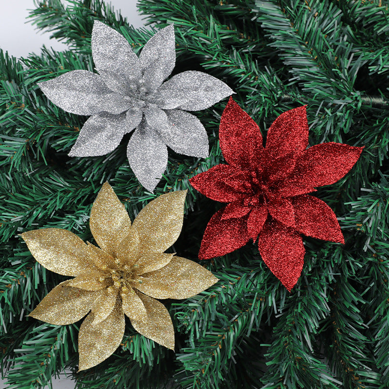 Glittering Poinsettia Flower Ornaments Kalsten