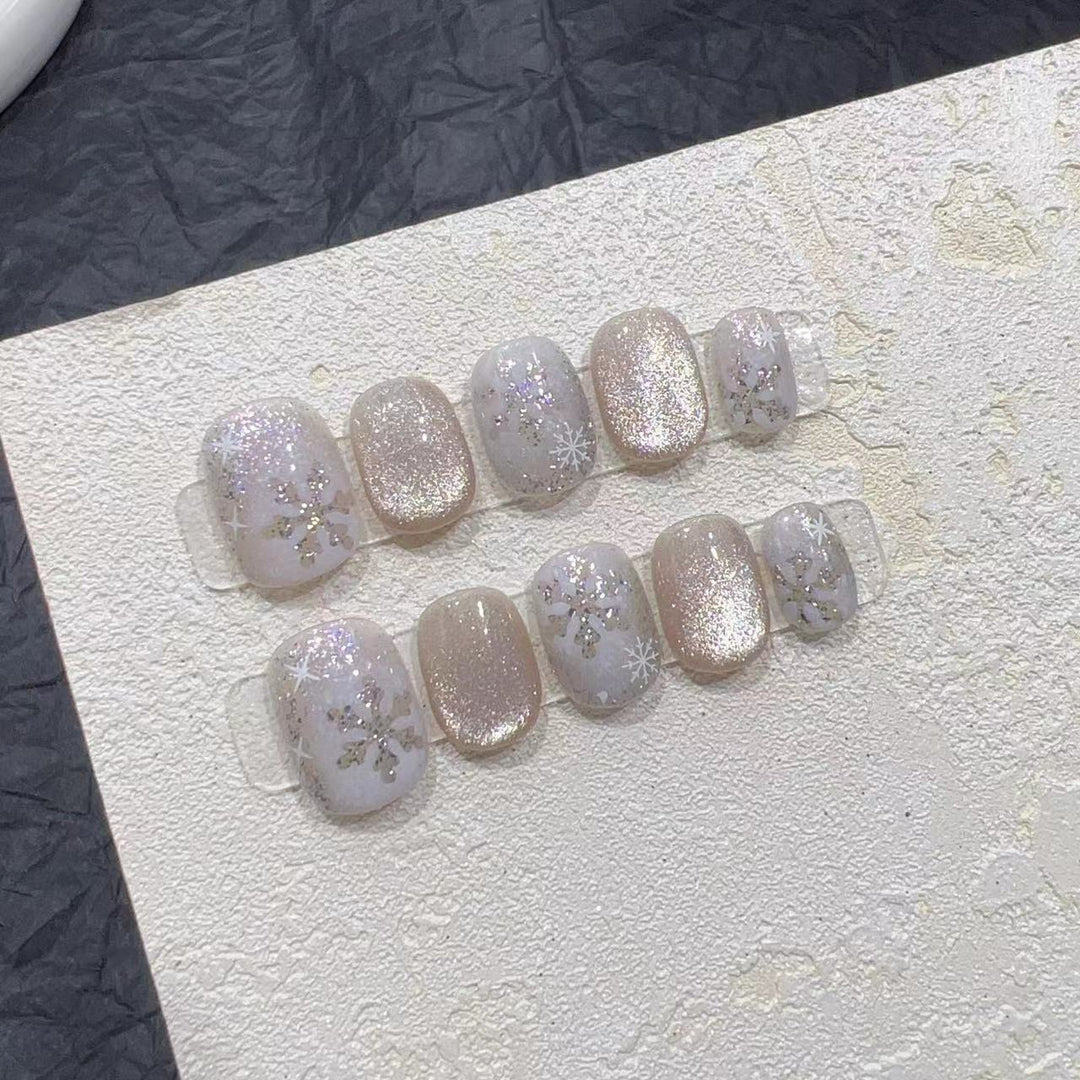 Chic Glittery Press-On Nail Set with Snowflake Design Kalsten