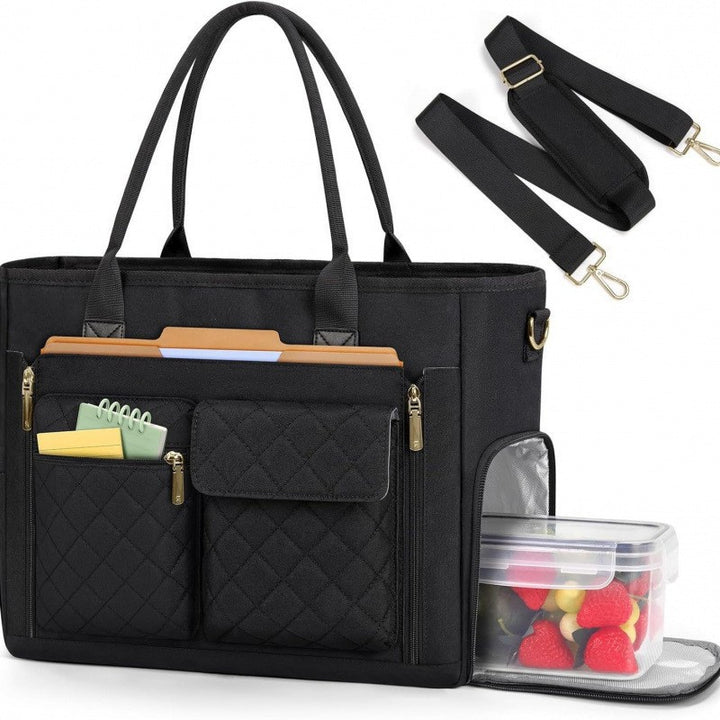 Multifunctional tote bag with structured interior layout and removable compartments Kalsten