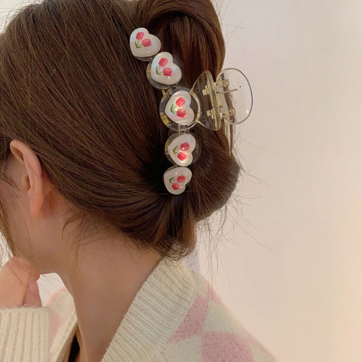 Heart-Shaped Floral Hair Claw Clip Kalsten