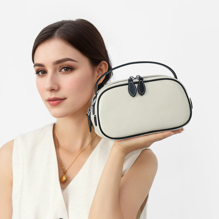 Structured Pebbled Leather Top-Handle Crossbody Bag with Detachable Strap