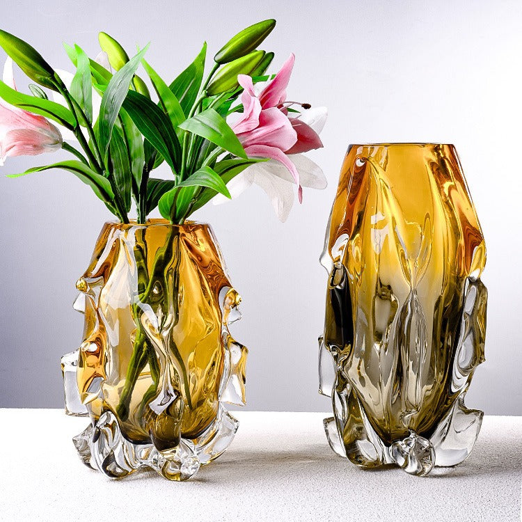 Handcrafted Sculptural Melted-Edge Thick-Glass Centrepiece Vase Kalsten
