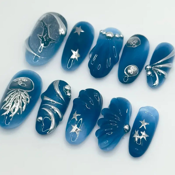 Artistic Ocean-Inspired Press-On Nail Extensions Kalsten