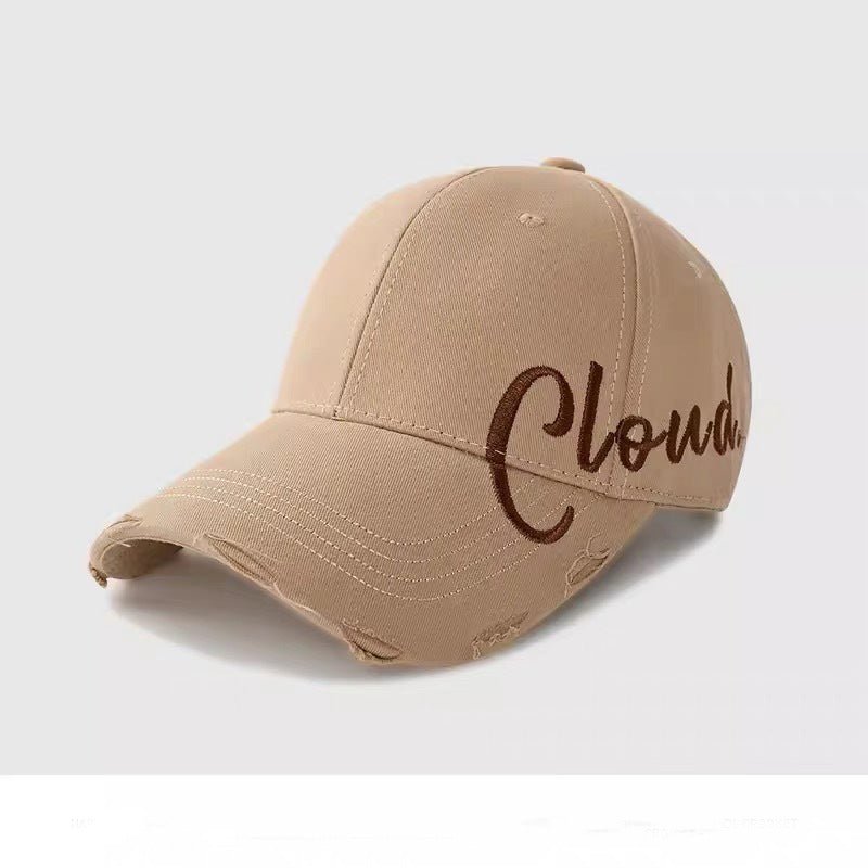 Distressed Cotton Baseball Cap with Embroidered Design