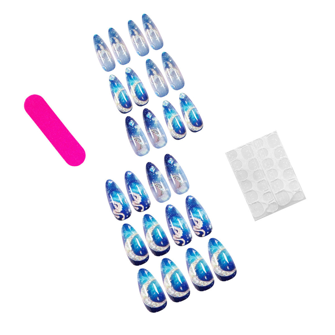Elegant and creative stiletto artificial nails with glittering star design Kalsten