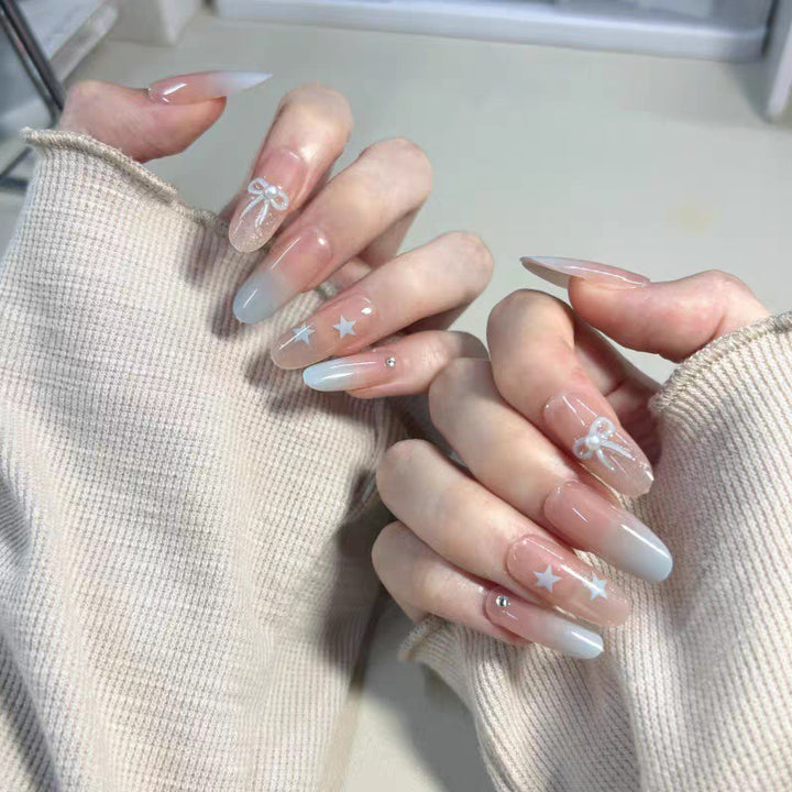Elegant Press-On Nail Set with Floral and Rhinestone Accents Kalsten