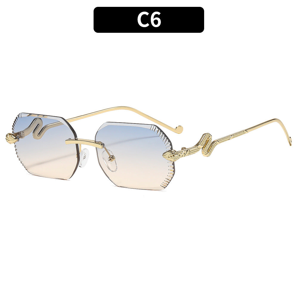 Artistic Snake-Detail Geometric Sunglasses