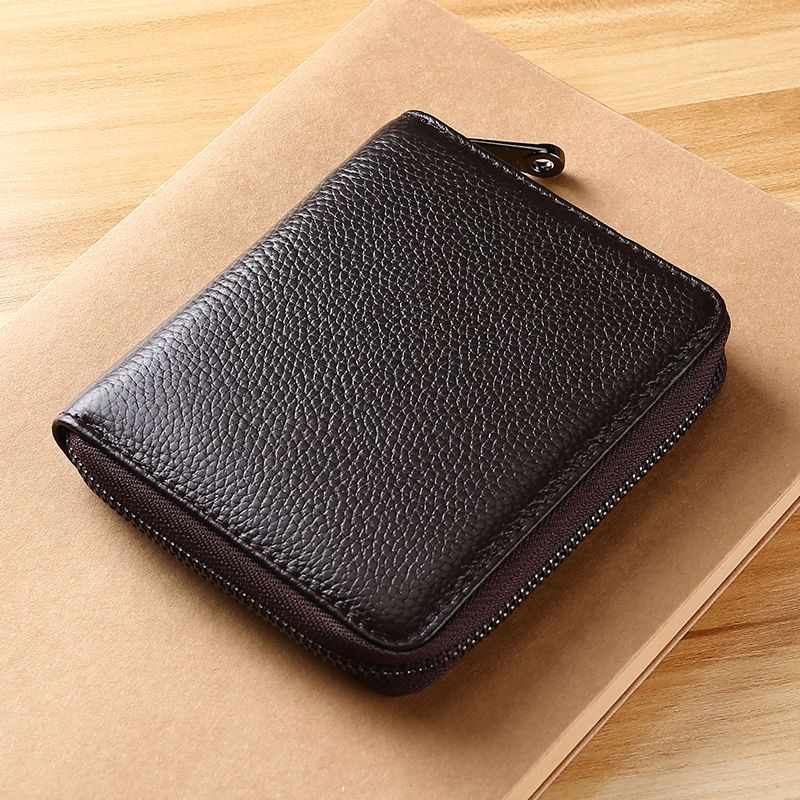 Compact Genuine Leather Zippered Wallet