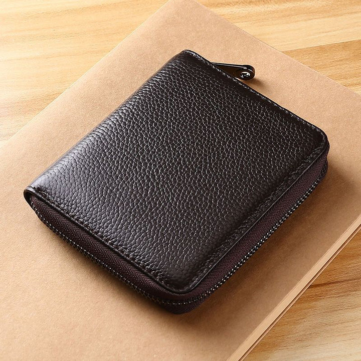 Compact Genuine Leather Zippered Wallet