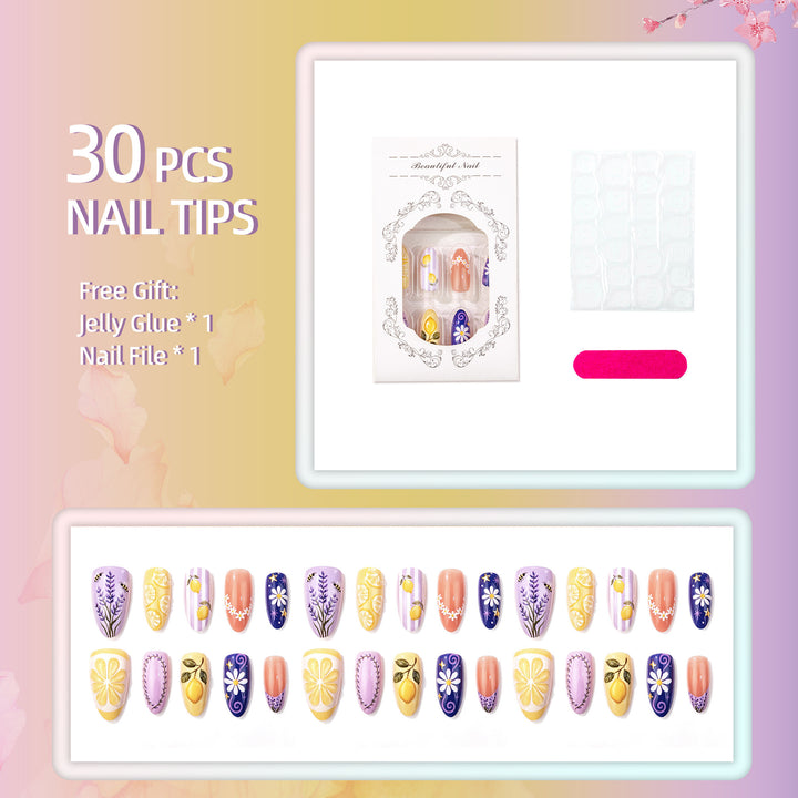 Manual Nail Art Set with Floral and Lemon Designs
