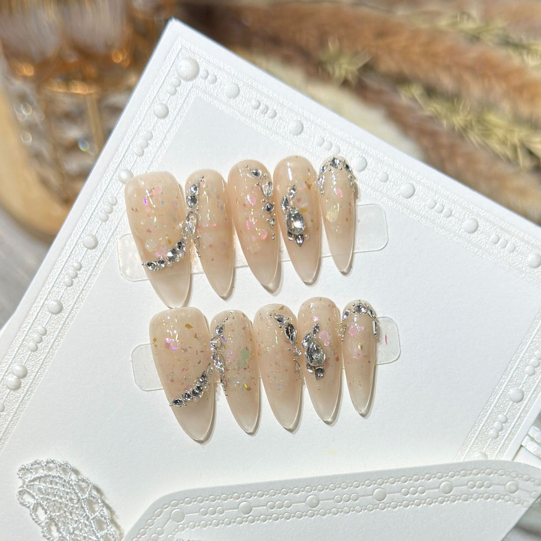 Glamorous Stiletto Press-On Nail Art Set with Floral and Glitter Details Kalsten