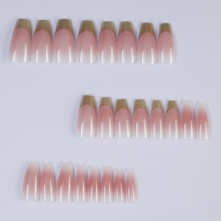 Shiny artificial nails with elegant gold rim Kalsten