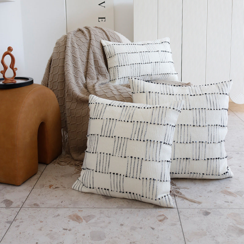 Handwoven cotton cushion cover with striped relief structure and concealed zipper Kalsten