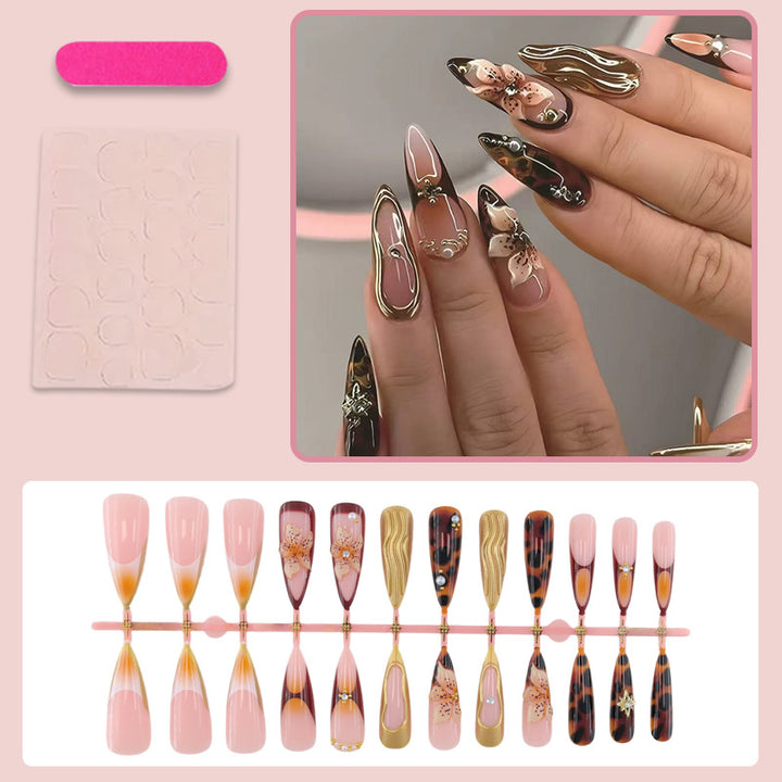 Artificial Nails Set with Elegant 3D Flowers and Glamorous Accents Kalsten