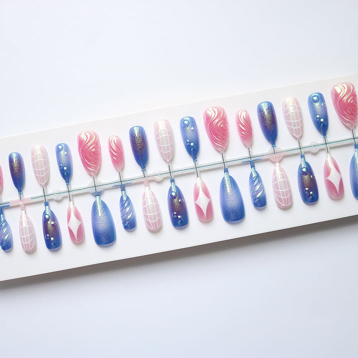 Decorative Press-On Nail Art Set with Iridescent and Abstract Designs Kalsten
