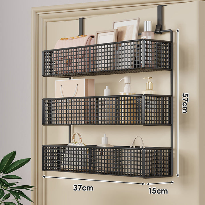 Over-Door Hanging Double-Tier Ventilated Mesh Storage Basket Organizer with Hooks