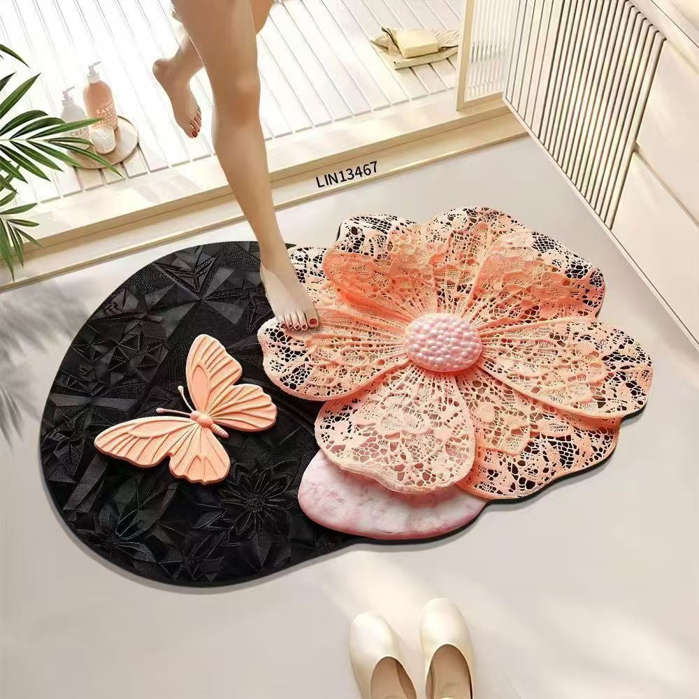 Floral Lace Design Bathroom Mat