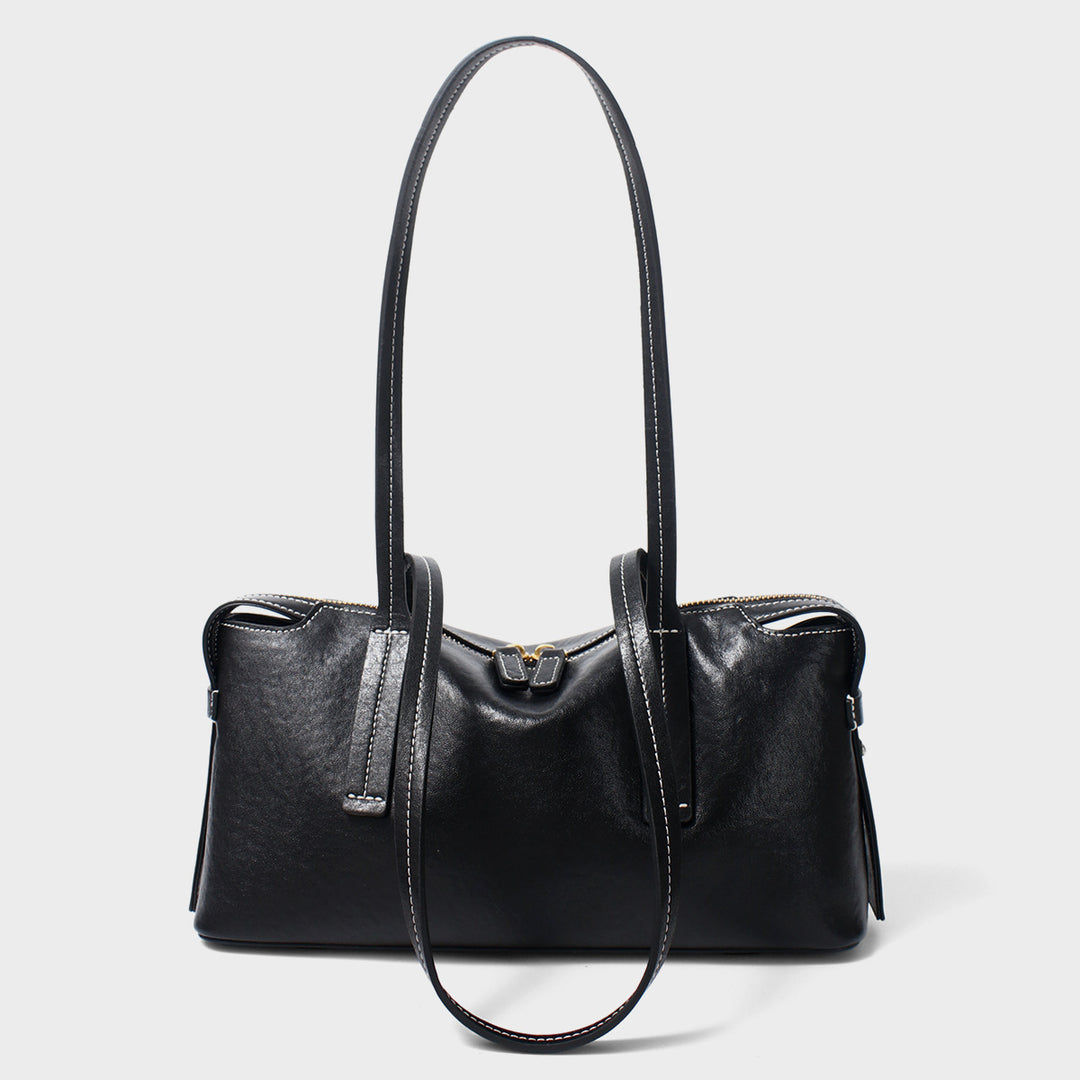 Structured Rectangular Shoulder Tote with Long Double Handles and Top Zip