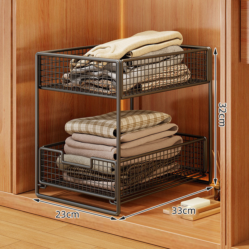 Double-Tier Sliding Wire Mesh Closet Drawer Organizer with Raised Frame