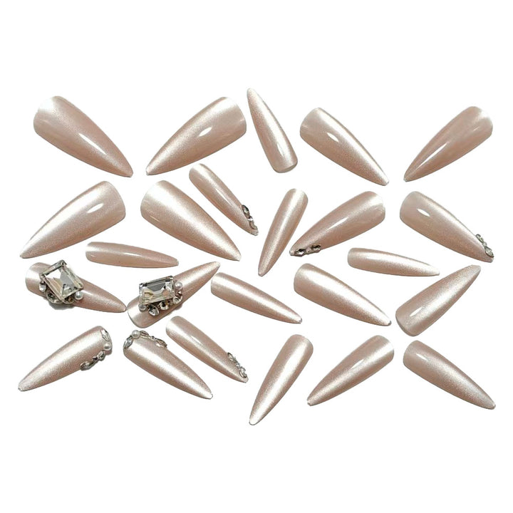 Artificial nails with elegant rhinestone decoration and glossy finish Kalsten
