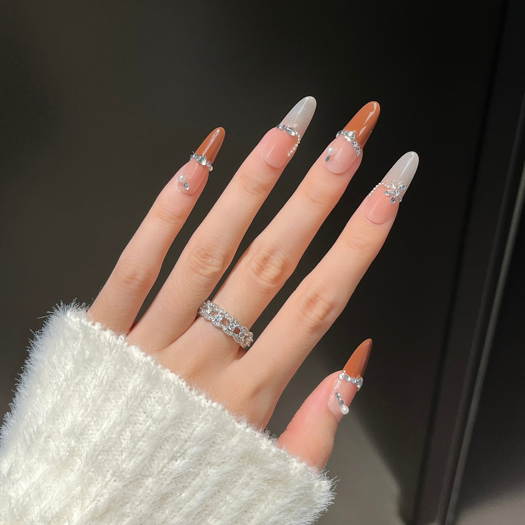 Glamorous Crystal-Embellished Press-On Nail Design Kalsten