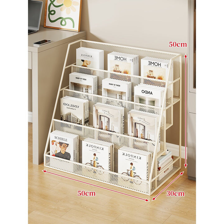Angled Mesh Rolling Magazine and Book Display Shelf with Locking Casters