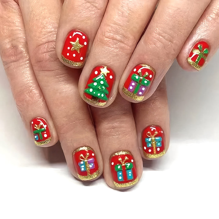 Festive Christmas Themed Press-On Nail Art Kalsten